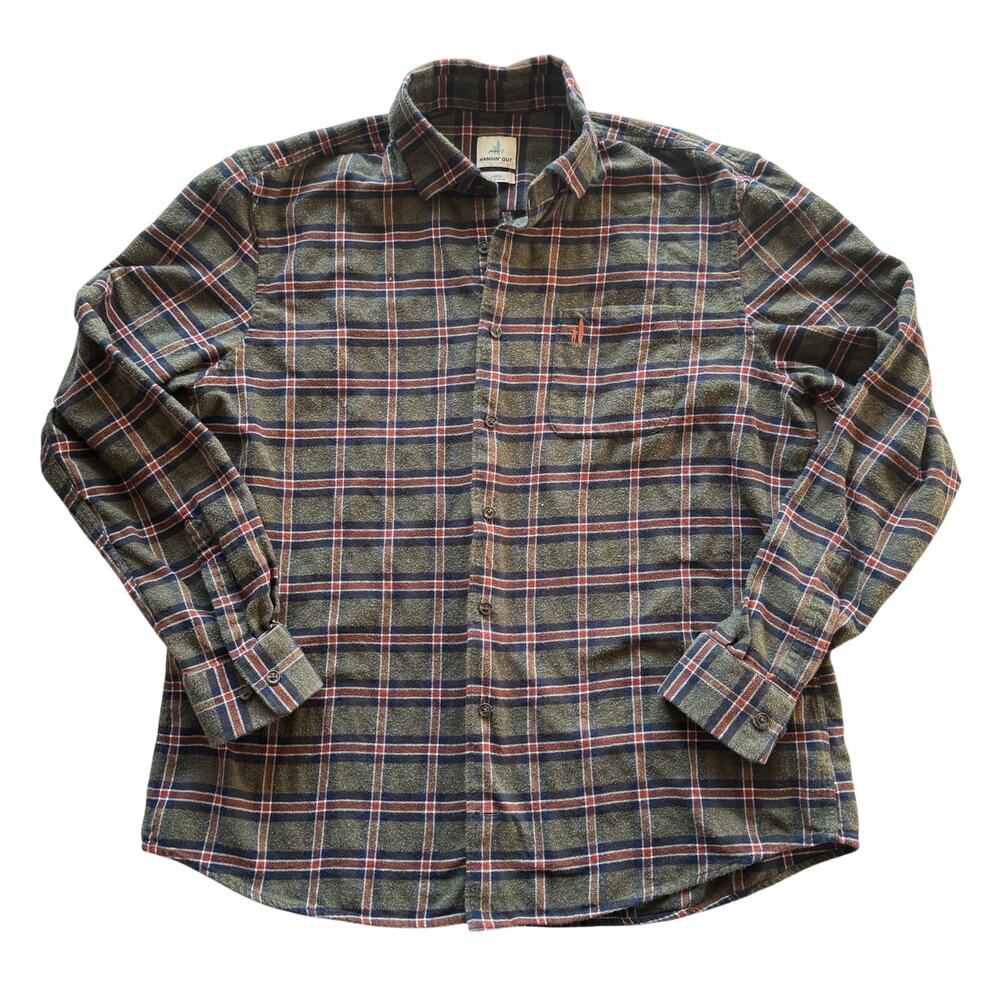 Johnnie-On Hanging out Flannel Large Button Up Red Plaid